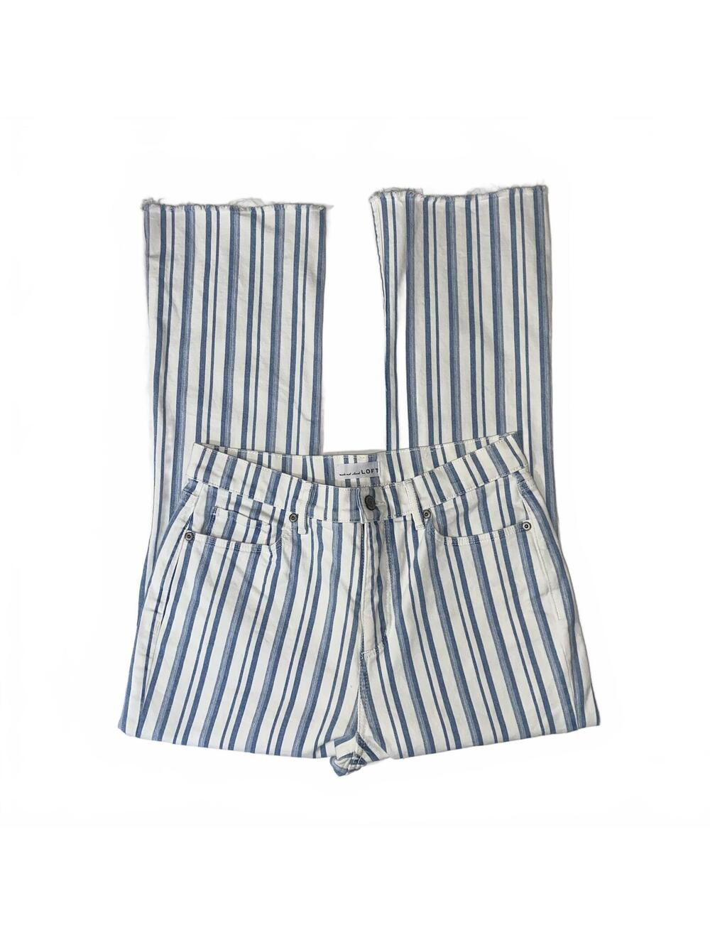 LOFT Size 27 Striped Cropped Jeans Blue White High Rise Coastal Preppy